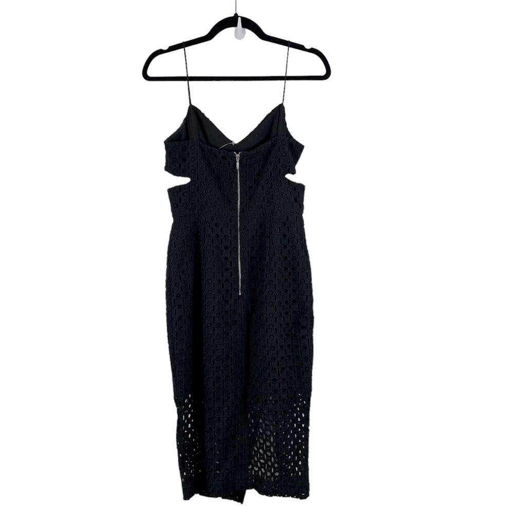 Nicholas | Midi Eyelet Cut Out Perforated Sheath Cocktail Dress Black Size 6 - Picture 3 of 9